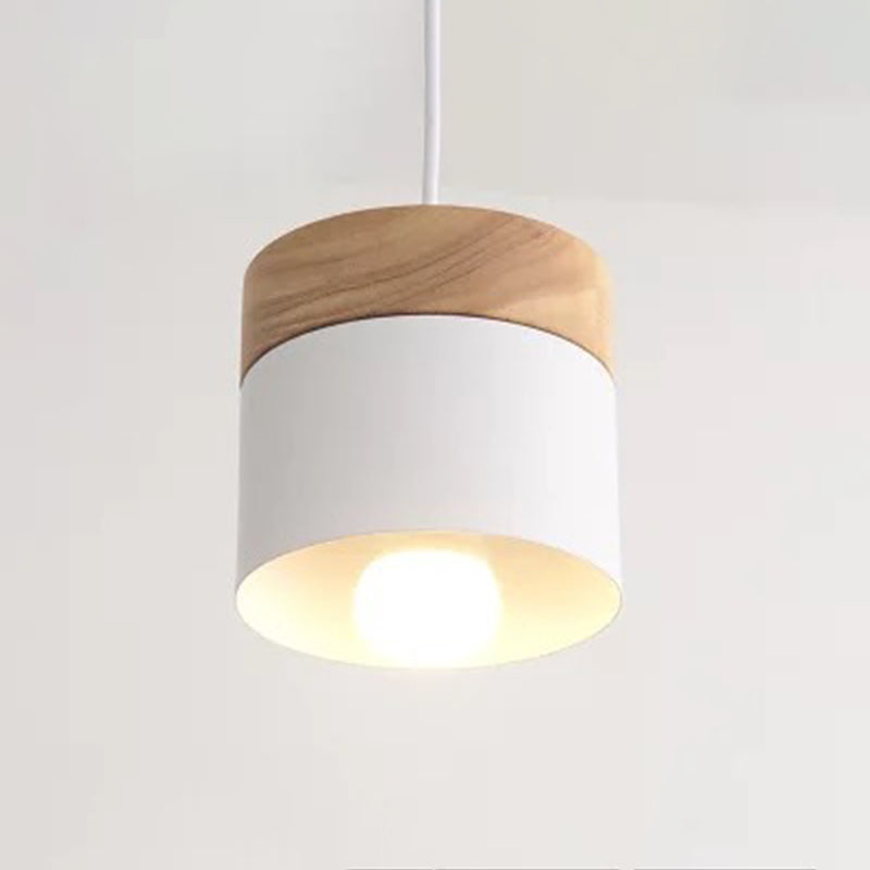 Cylindrical Metal Hanging Lamp Minimalist 1-Light Wood Pendant Light Fixture over Table White Clearhalo 'Ceiling Lights' 'Pendant Lights' 'Pendants' Lighting' 2294086_7f970c76-fbb7-4930-a2c5-0e78aa8962af
