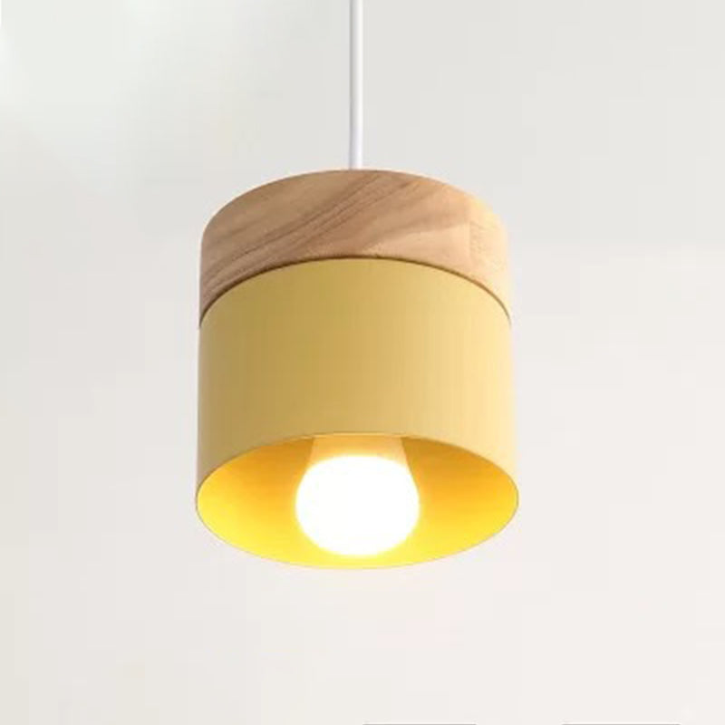 Cylindrical Metal Hanging Lamp Minimalist 1-Light Wood Pendant Light Fixture over Table Clearhalo 'Ceiling Lights' 'Pendant Lights' 'Pendants' Lighting' 2294087
