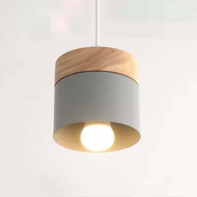 Cylindrical Metal Hanging Lamp Minimalist 1-Light Wood Pendant Light Fixture over Table Clearhalo 'Ceiling Lights' 'Pendant Lights' 'Pendants' Lighting' 2294088
