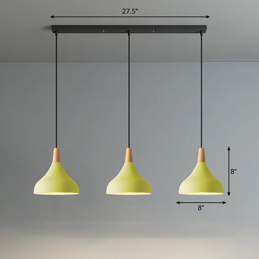 Swell Shape Pendant Light Macaron Metal 3-Head Multi Hanging Light Fixture with Wood Tip Clearhalo 'Ceiling Lights' 'Pendant Lights' 'Pendants' Lighting' 2294117