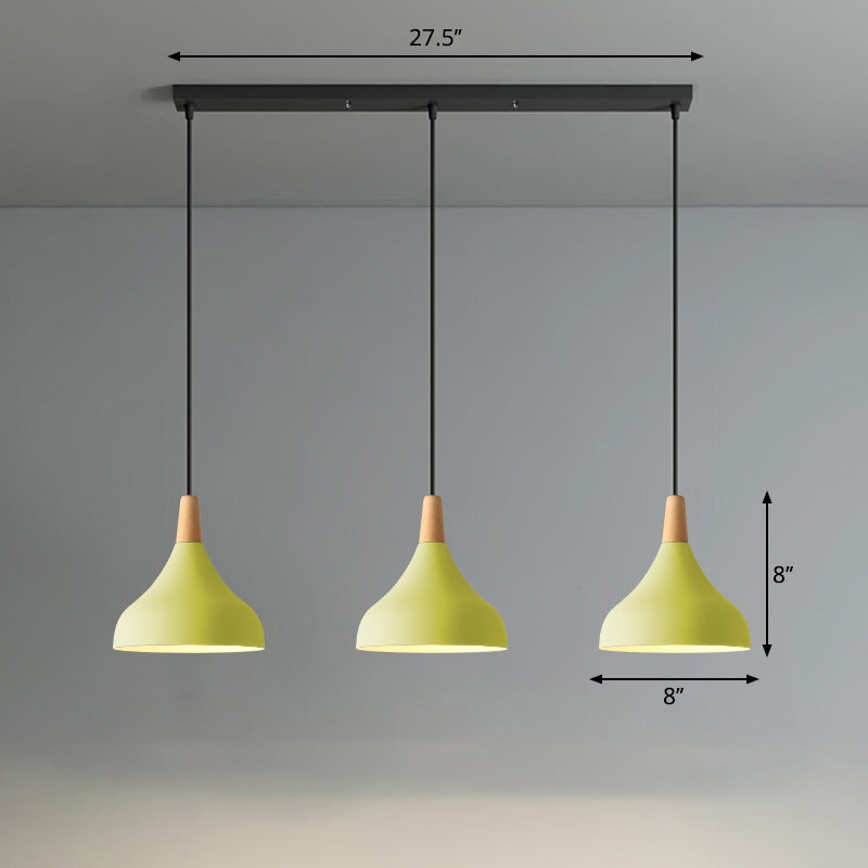 Swell Shape Pendant Light Macaron Metal 3-Head Multi Hanging Light Fixture with Wood Tip Yellow Linear Clearhalo 'Ceiling Lights' 'Pendant Lights' 'Pendants' Lighting' 2294117_a4c3e0a3-860e-4cc7-b611-663409888ae7