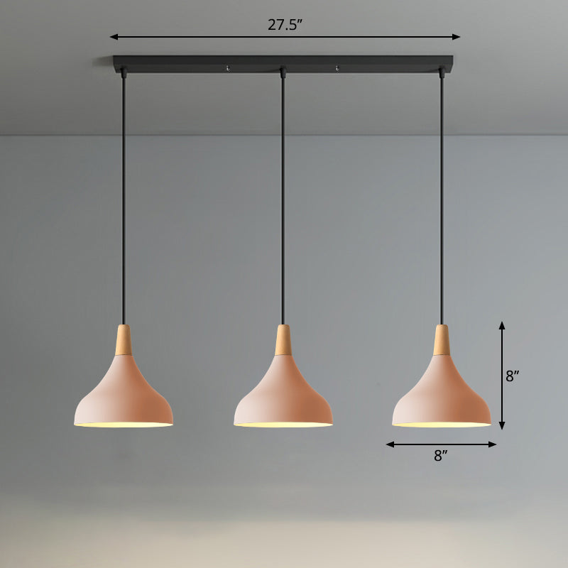 Swell Shape Pendant Light Macaron Metal 3-Head Multi Hanging Light Fixture with Wood Tip Pink Linear Clearhalo 'Ceiling Lights' 'Pendant Lights' 'Pendants' Lighting' 2294118_eedb2906-054c-4d39-b8aa-bb7499c6dfe9