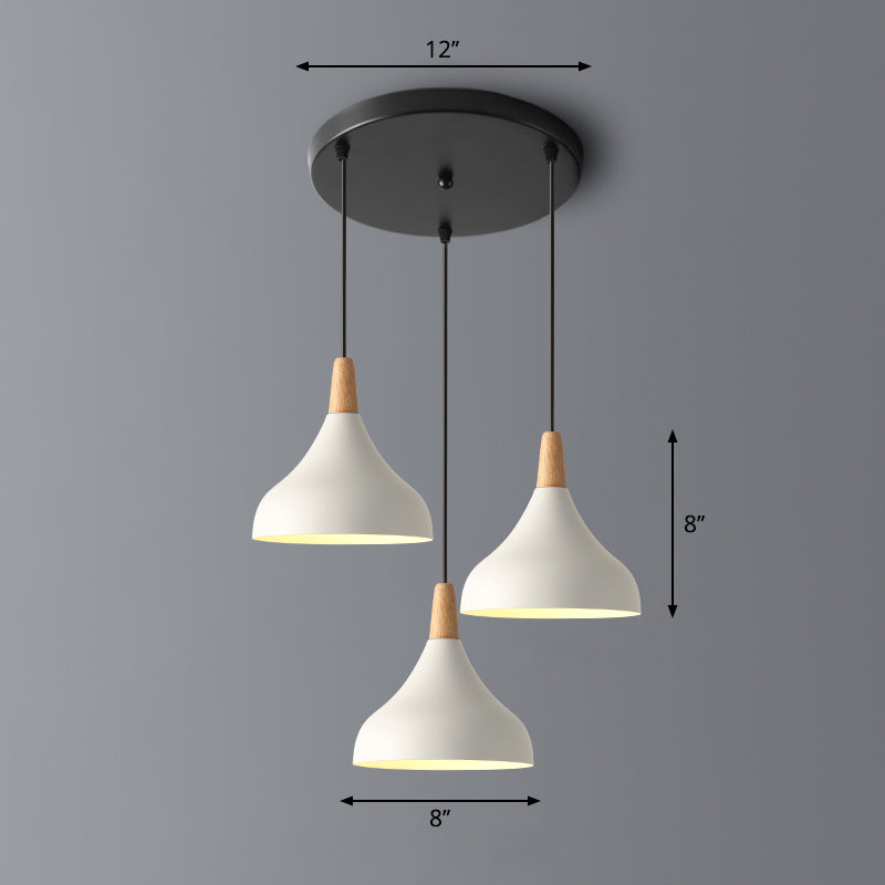Swell Shape Pendant Light Macaron Metal 3-Head Multi Hanging Light Fixture with Wood Tip White Round Clearhalo 'Ceiling Lights' 'Pendant Lights' 'Pendants' Lighting' 2294119_45466744-da7c-45f4-a2ae-fb82a642d01e
