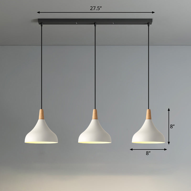 Swell Shape Pendant Light Macaron Metal 3-Head Multi Hanging Light Fixture with Wood Tip White Linear Clearhalo 'Ceiling Lights' 'Pendant Lights' 'Pendants' Lighting' 2294123_ccd7a9c6-e54c-4de7-ad39-2b82a7a7c4c9