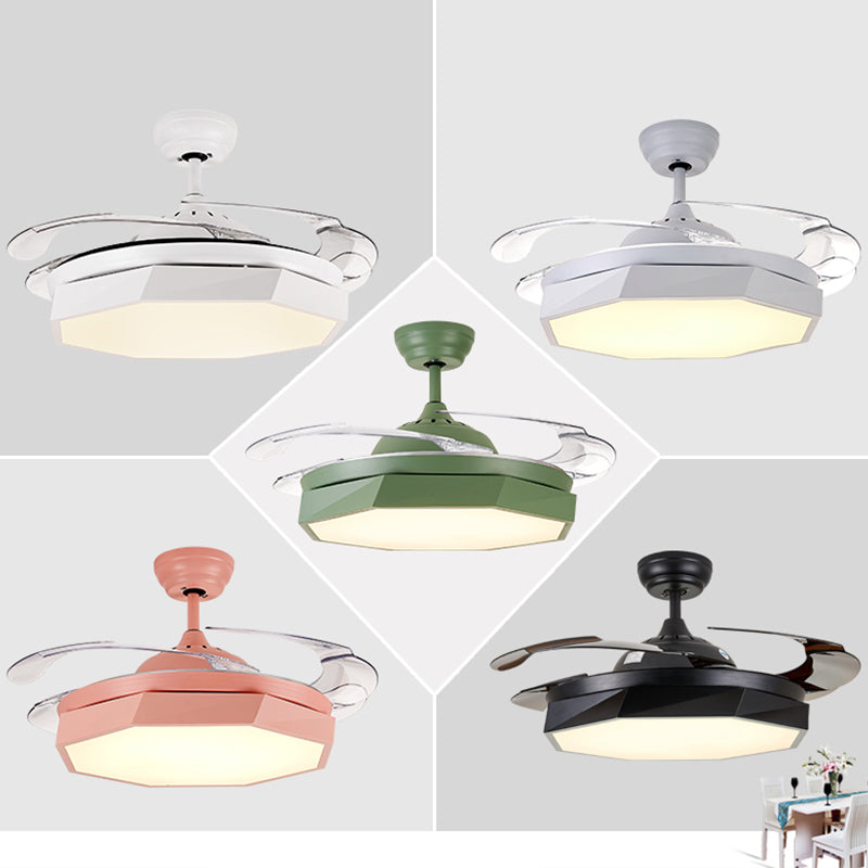 4-Blade Acrylic Octagon Hanging Fan Lamp Macaron 42" Wide LED Semi Flush Light with Remote Clearhalo 'Ceiling Fans with Lights' 'Ceiling Fans' 'Kids Ceiling Fans' 'Kids' Lighting' 2294145