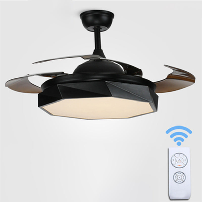 4-Blade Acrylic Octagon Hanging Fan Lamp Macaron 42" Wide LED Semi Flush Light with Remote Black Remote Clearhalo 'Ceiling Fans with Lights' 'Ceiling Fans' 'Kids Ceiling Fans' 'Kids' Lighting' 2294150