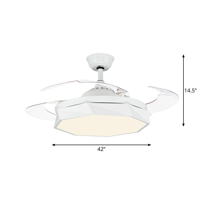 4-Blade Acrylic Octagon Hanging Fan Lamp Macaron 42" Wide LED Semi Flush Light with Remote Clearhalo 'Ceiling Fans with Lights' 'Ceiling Fans' 'Kids Ceiling Fans' 'Kids' Lighting' 2294151