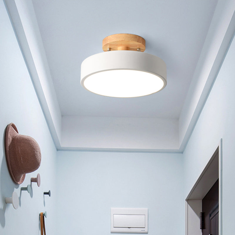 Corridor LED Ceiling Light Simplicity Wood Semi Flush Mount Lighting with Round Acrylic Shade Clearhalo 'Ceiling Lights' 'Close To Ceiling Lights' 'Close to ceiling' 'Semi-flushmount' Lighting' 2294156
