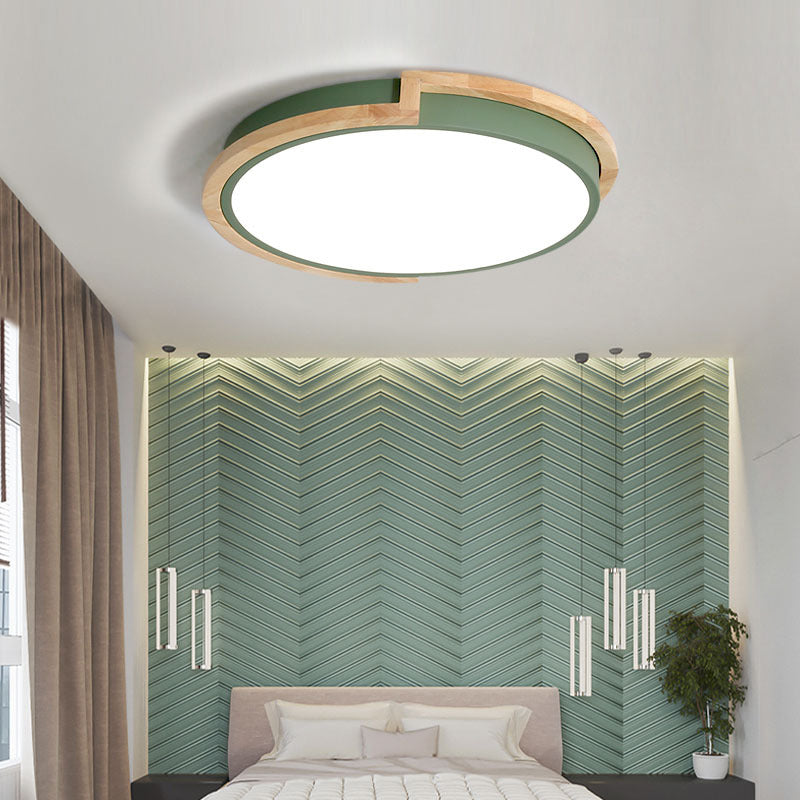 Nordic Disk LED Flush Ceiling Light Acrylic Bedroom Flush Mount Lamp with Wood Frame Green Clearhalo 'Ceiling Lights' 'Close To Ceiling Lights' 'Close to ceiling' 'Flush mount' Lighting' 2294170