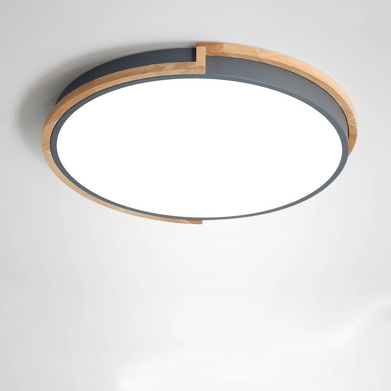 Nordic Disk LED Flush Ceiling Light Acrylic Bedroom Flush Mount Lamp with Wood Frame Grey Clearhalo 'Ceiling Lights' 'Close To Ceiling Lights' 'Close to ceiling' 'Flush mount' Lighting' 2294171