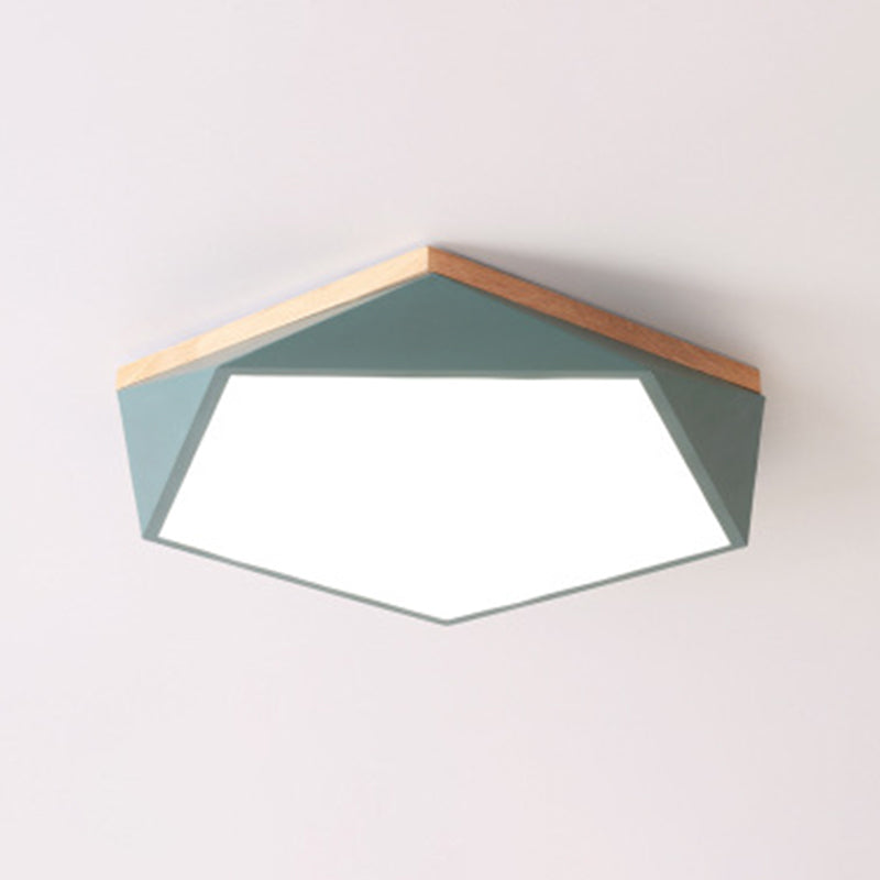 Geometric Bedroom Ceiling Mounted Light Acrylic Macaron LED Flush Mount Lighting with Wood Decoration Green 20.5" Clearhalo 'Ceiling Lights' 'Close To Ceiling Lights' 'Close to ceiling' 'Flush mount' Lighting' 2294203