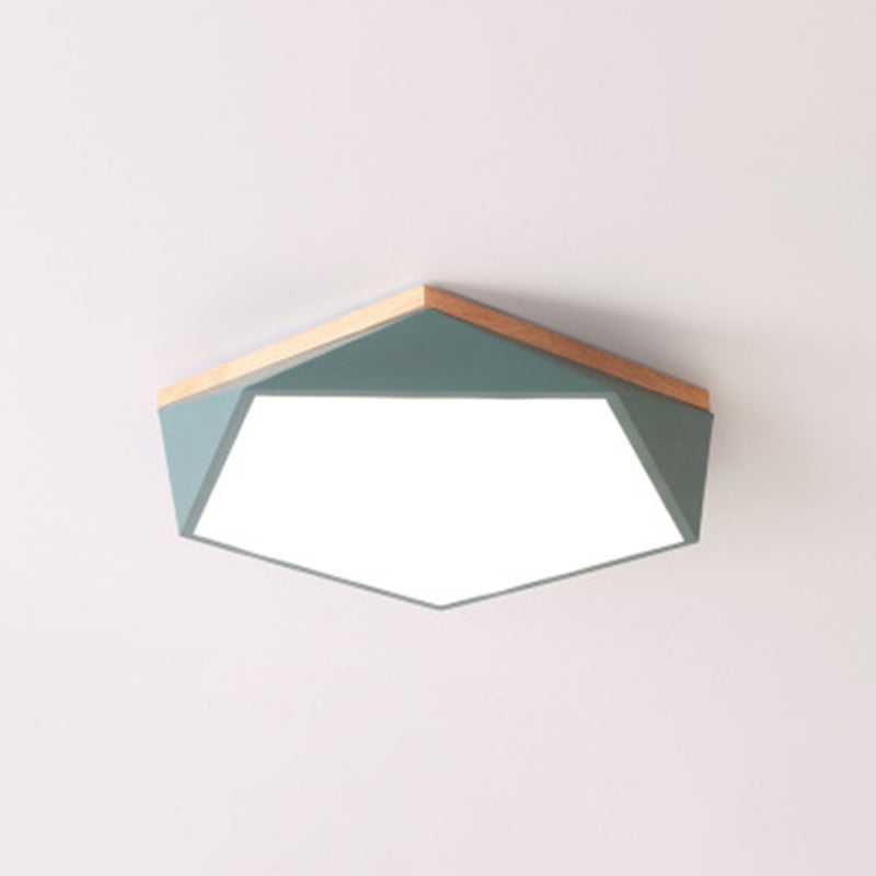 Geometric Bedroom Ceiling Mounted Light Acrylic Macaron LED Flush Mount Lighting with Wood Decoration Green 16.5" Clearhalo 'Ceiling Lights' 'Close To Ceiling Lights' 'Close to ceiling' 'Flush mount' Lighting' 2294204