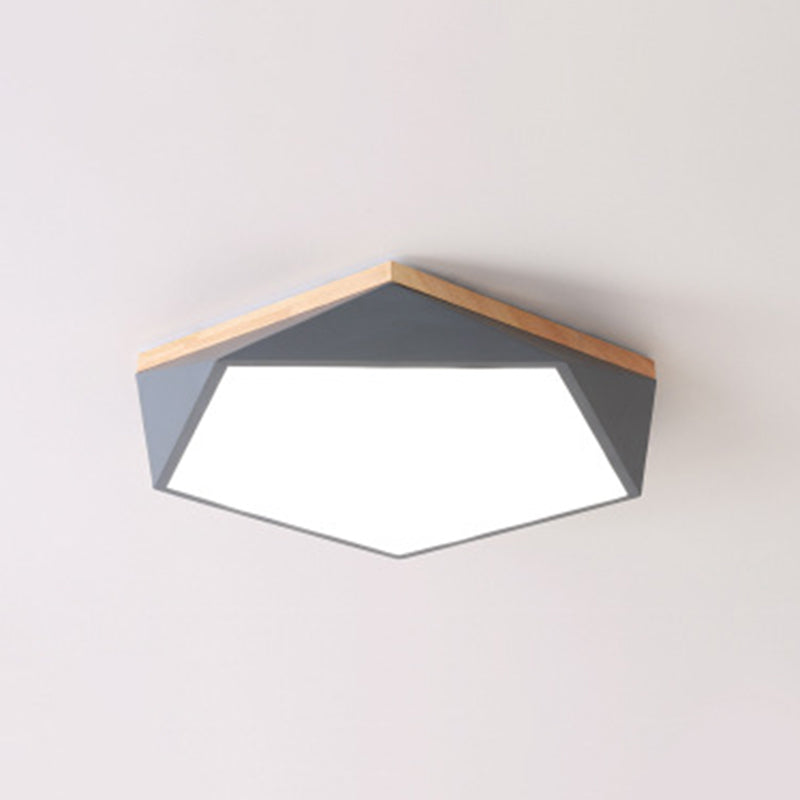 Geometric Bedroom Ceiling Mounted Light Acrylic Macaron LED Flush Mount Lighting with Wood Decoration Grey 16.5" Clearhalo 'Ceiling Lights' 'Close To Ceiling Lights' 'Close to ceiling' 'Flush mount' Lighting' 2294205