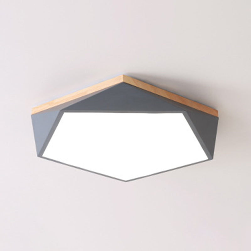 Geometric Bedroom Ceiling Mounted Light Acrylic Macaron LED Flush Mount Lighting with Wood Decoration Grey 20.5" Clearhalo 'Ceiling Lights' 'Close To Ceiling Lights' 'Close to ceiling' 'Flush mount' Lighting' 2294206