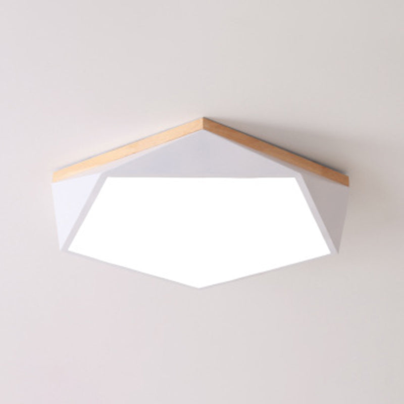 Geometric Bedroom Ceiling Mounted Light Acrylic Macaron LED Flush Mount Lighting with Wood Decoration White 20.5" Clearhalo 'Ceiling Lights' 'Close To Ceiling Lights' 'Close to ceiling' 'Flush mount' Lighting' 2294207