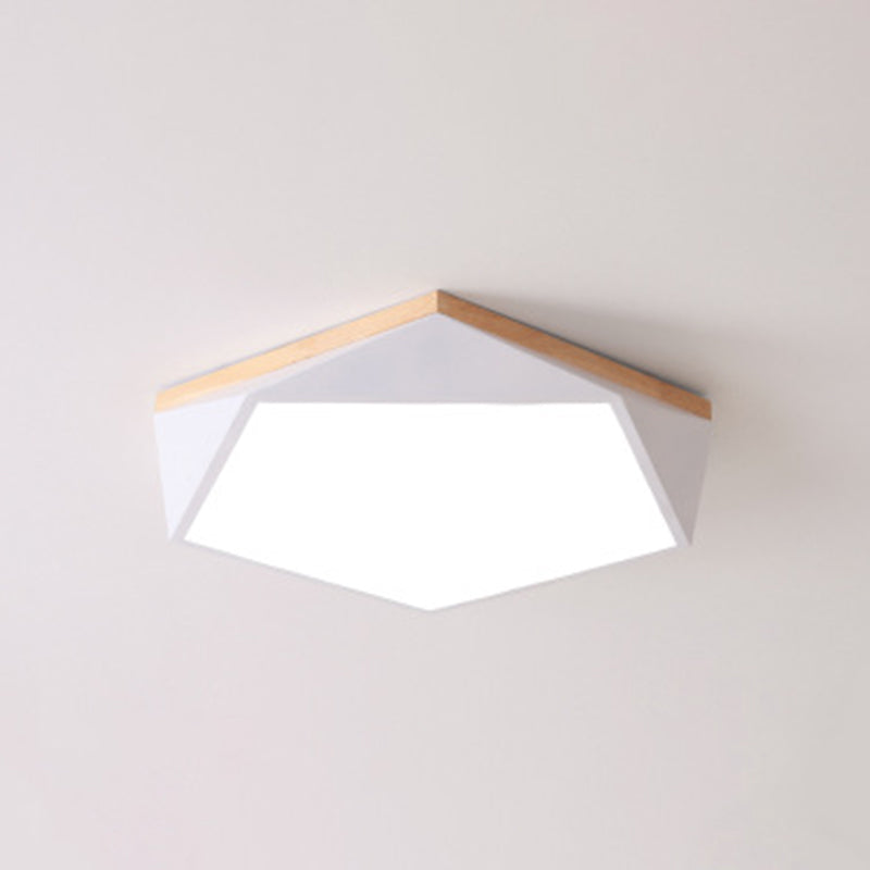 Geometric Bedroom Ceiling Mounted Light Acrylic Macaron LED Flush Mount Lighting with Wood Decoration White 16.5" Clearhalo 'Ceiling Lights' 'Close To Ceiling Lights' 'Close to ceiling' 'Flush mount' Lighting' 2294208