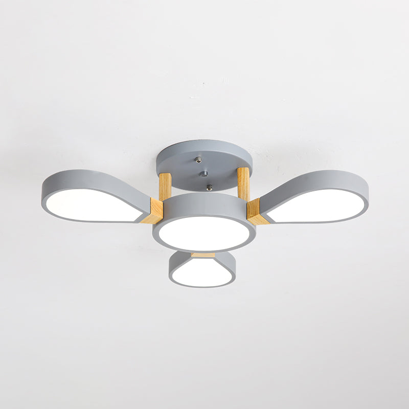 Living Room LED Ceiling Lamp Nordic Style Semi Flush Mount Light with Petal Acrylic Shade 3 Grey Third Gear Clearhalo 'Ceiling Lights' 'Close To Ceiling Lights' 'Close to ceiling' 'Semi-flushmount' Lighting' 2294234