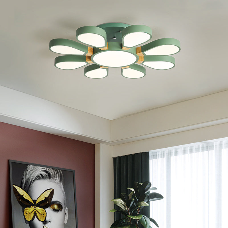 Living Room LED Ceiling Lamp Nordic Style Semi Flush Mount Light with Petal Acrylic Shade Clearhalo 'Ceiling Lights' 'Close To Ceiling Lights' 'Close to ceiling' 'Semi-flushmount' Lighting' 2294238