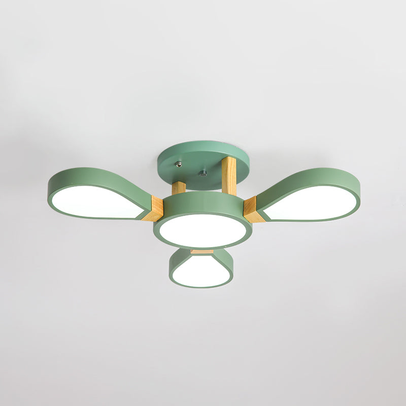 Living Room LED Ceiling Lamp Nordic Style Semi Flush Mount Light with Petal Acrylic Shade 3 Green Third Gear Clearhalo 'Ceiling Lights' 'Close To Ceiling Lights' 'Close to ceiling' 'Semi-flushmount' Lighting' 2294248