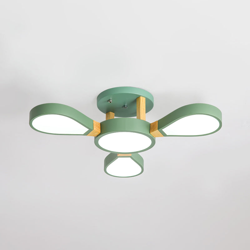 Living Room LED Ceiling Lamp Nordic Style Semi Flush Mount Light with Petal Acrylic Shade 3 Green White Clearhalo 'Ceiling Lights' 'Close To Ceiling Lights' 'Close to ceiling' 'Semi-flushmount' Lighting' 2294249