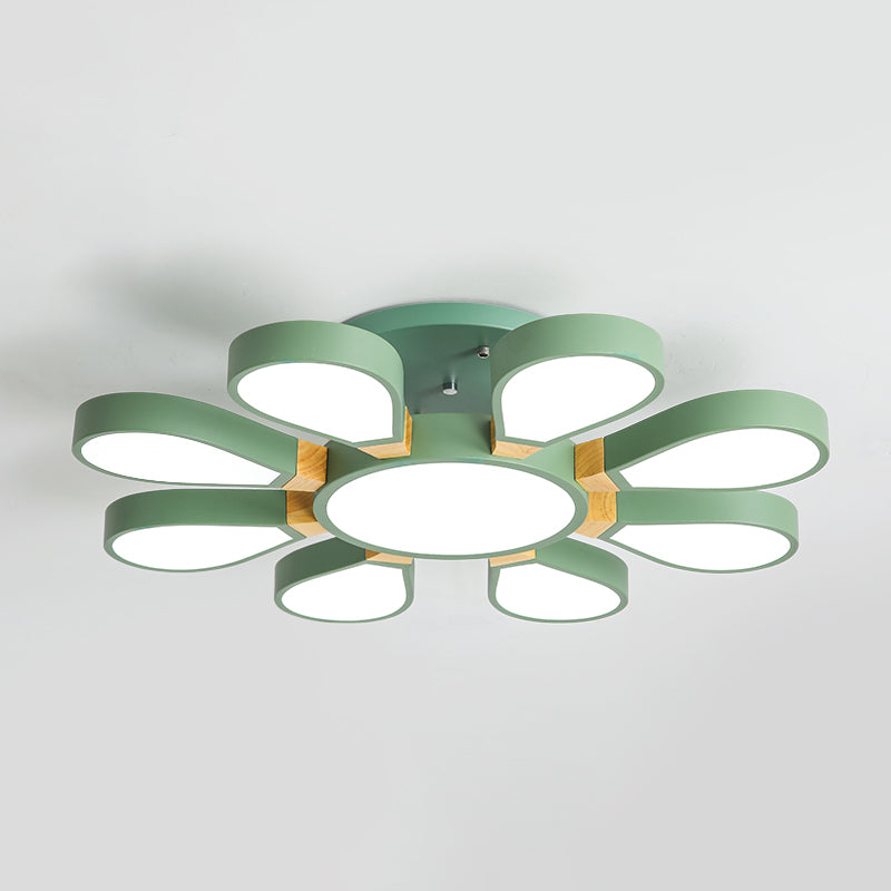 Living Room LED Ceiling Lamp Nordic Style Semi Flush Mount Light with Petal Acrylic Shade 8 Green Third Gear Clearhalo 'Ceiling Lights' 'Close To Ceiling Lights' 'Close to ceiling' 'Semi-flushmount' Lighting' 2294250