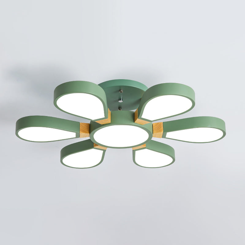 Living Room LED Ceiling Lamp Nordic Style Semi Flush Mount Light with Petal Acrylic Shade 6 Green Third Gear Clearhalo 'Ceiling Lights' 'Close To Ceiling Lights' 'Close to ceiling' 'Semi-flushmount' Lighting' 2294252