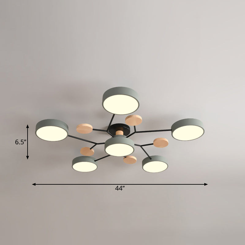 Tree Branch-Like Metal Flush Light Nordic LED Close to Ceiling Light for Bedroom 6 Green Third Gear Clearhalo 'Ceiling Lights' 'Close To Ceiling Lights' 'Close to ceiling' 'Semi-flushmount' Lighting' 2294277