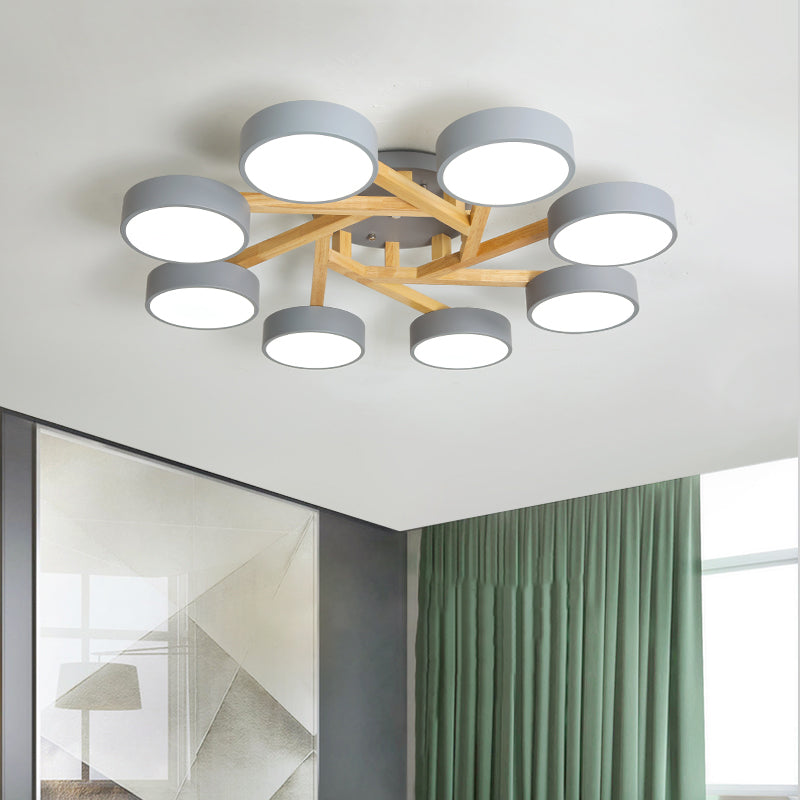 Wood Branch Ceiling Flush Light Minimalistic LED Semi Flush Mount Lamp with Round Acrylic Shade Clearhalo 'Ceiling Lights' 'Close To Ceiling Lights' 'Close to ceiling' 'Semi-flushmount' Lighting' 2294283