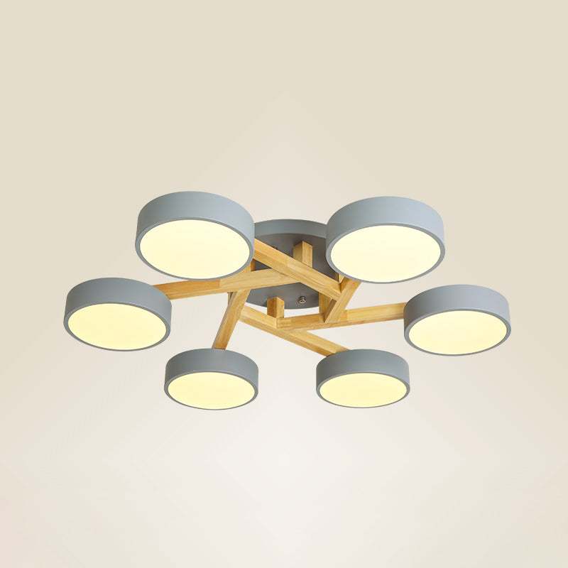 Wood Branch Ceiling Flush Light Minimalistic LED Semi Flush Mount Lamp with Round Acrylic Shade 6 Grey Warm Clearhalo 'Ceiling Lights' 'Close To Ceiling Lights' 'Close to ceiling' 'Semi-flushmount' Lighting' 2294284