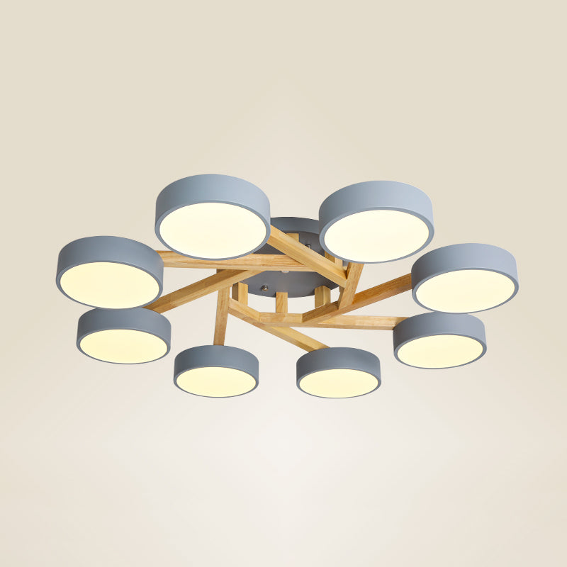 Wood Branch Ceiling Flush Light Minimalistic LED Semi Flush Mount Lamp with Round Acrylic Shade 8 Grey Warm Clearhalo 'Ceiling Lights' 'Close To Ceiling Lights' 'Close to ceiling' 'Semi-flushmount' Lighting' 2294286
