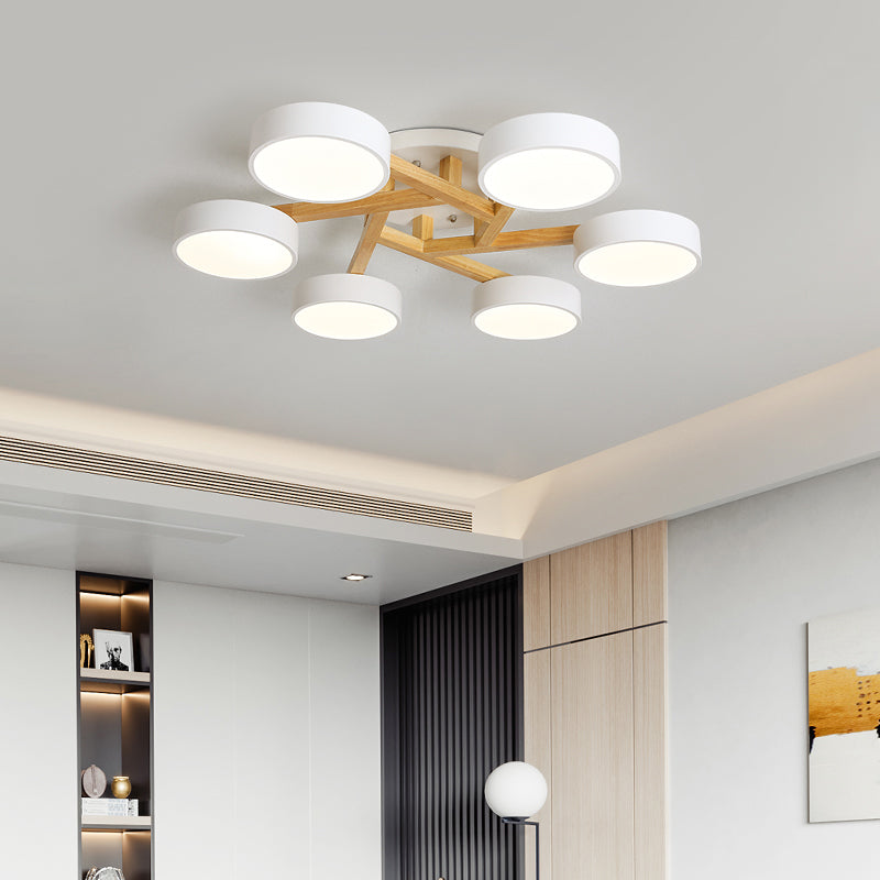 Wood Branch Ceiling Flush Light Minimalistic LED Semi Flush Mount Lamp with Round Acrylic Shade Clearhalo 'Ceiling Lights' 'Close To Ceiling Lights' 'Close to ceiling' 'Semi-flushmount' Lighting' 2294289