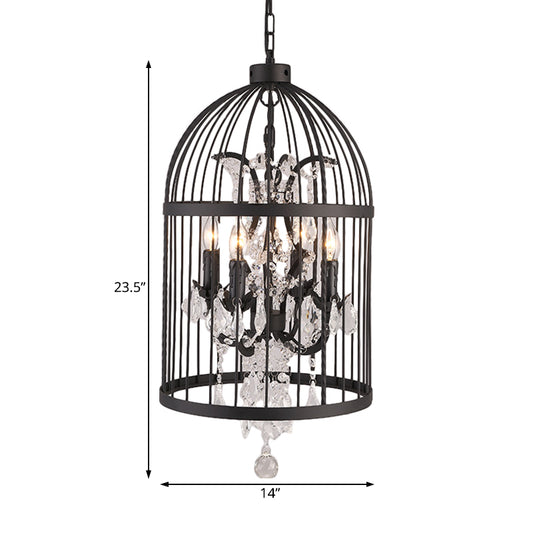 4 Lights Birdcage Chandelier Lighting Rustic Black Metal Pendant Light Fixture for Dining Room Clearhalo 'Ceiling Lights' 'Chandeliers' Lighting' options 229428