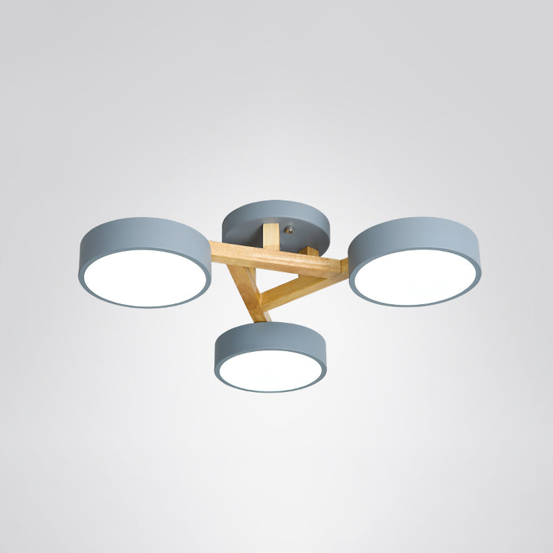 Wood Branch Ceiling Flush Light Minimalistic LED Semi Flush Mount Lamp with Round Acrylic Shade 3 Grey White Clearhalo 'Ceiling Lights' 'Close To Ceiling Lights' 'Close to ceiling' 'Semi-flushmount' Lighting' 2294290