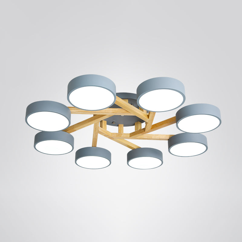 Wood Branch Ceiling Flush Light Minimalistic LED Semi Flush Mount Lamp with Round Acrylic Shade 8 Grey White Clearhalo 'Ceiling Lights' 'Close To Ceiling Lights' 'Close to ceiling' 'Semi-flushmount' Lighting' 2294292
