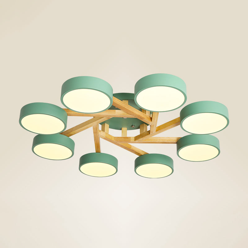 Wood Branch Ceiling Flush Light Minimalistic LED Semi Flush Mount Lamp with Round Acrylic Shade 8 Green Warm Clearhalo 'Ceiling Lights' 'Close To Ceiling Lights' 'Close to ceiling' 'Semi-flushmount' Lighting' 2294296