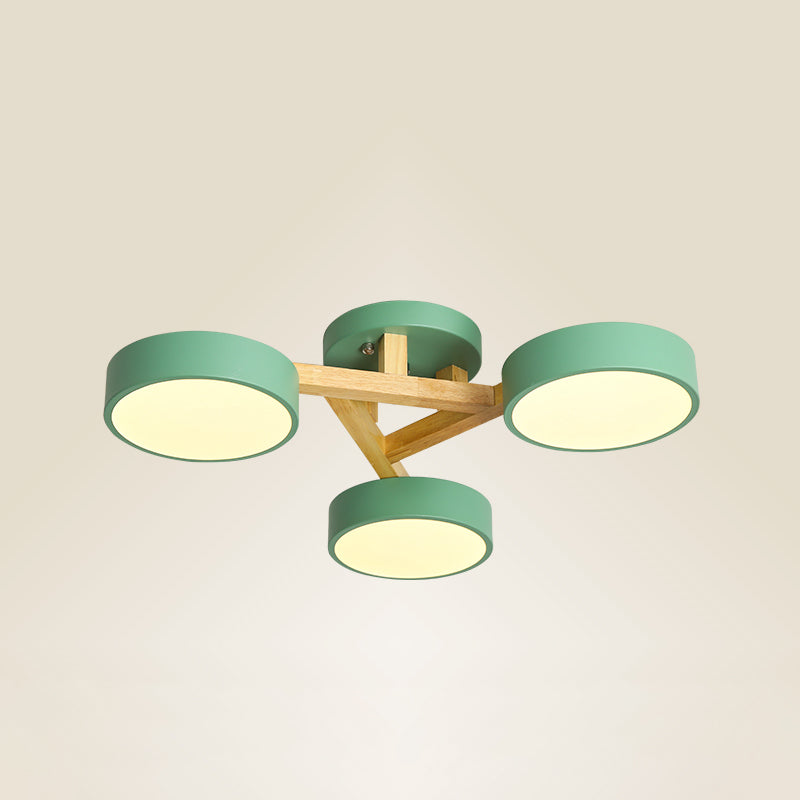 Wood Branch Ceiling Flush Light Minimalistic LED Semi Flush Mount Lamp with Round Acrylic Shade 3 Green Warm Clearhalo 'Ceiling Lights' 'Close To Ceiling Lights' 'Close to ceiling' 'Semi-flushmount' Lighting' 2294297