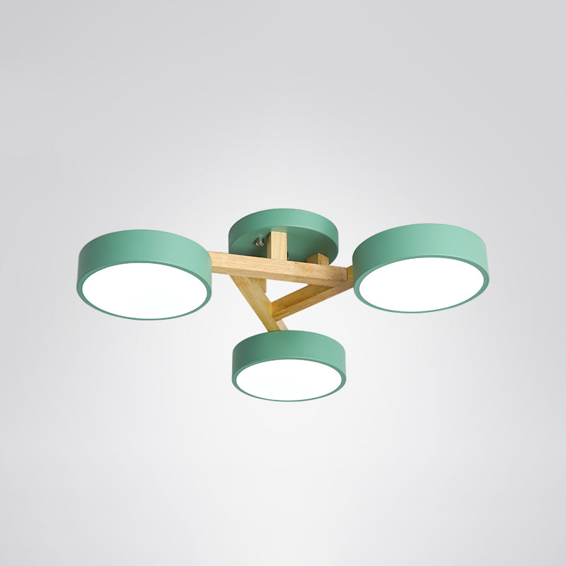 Wood Branch Ceiling Flush Light Minimalistic LED Semi Flush Mount Lamp with Round Acrylic Shade 3 Green White Clearhalo 'Ceiling Lights' 'Close To Ceiling Lights' 'Close to ceiling' 'Semi-flushmount' Lighting' 2294298