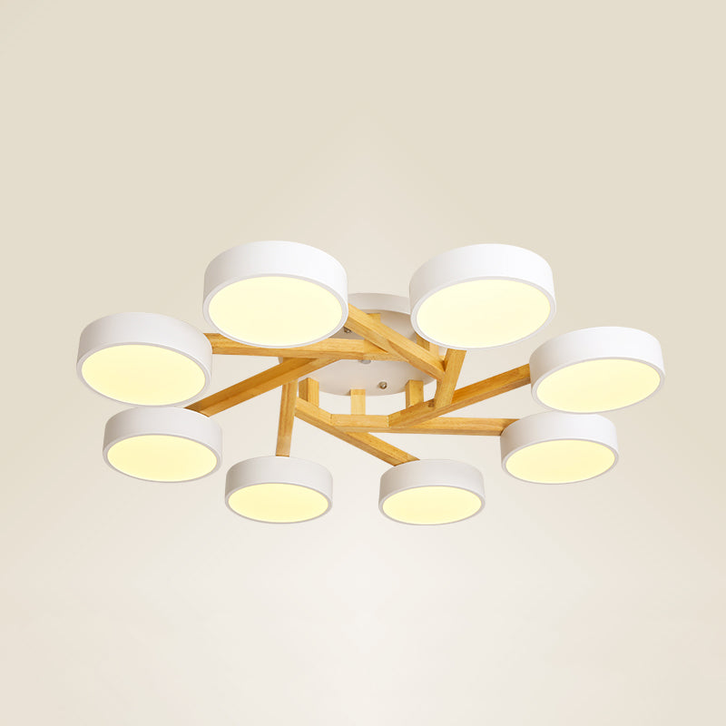 Wood Branch Ceiling Flush Light Minimalistic LED Semi Flush Mount Lamp with Round Acrylic Shade 8 White Warm Clearhalo 'Ceiling Lights' 'Close To Ceiling Lights' 'Close to ceiling' 'Semi-flushmount' Lighting' 2294299