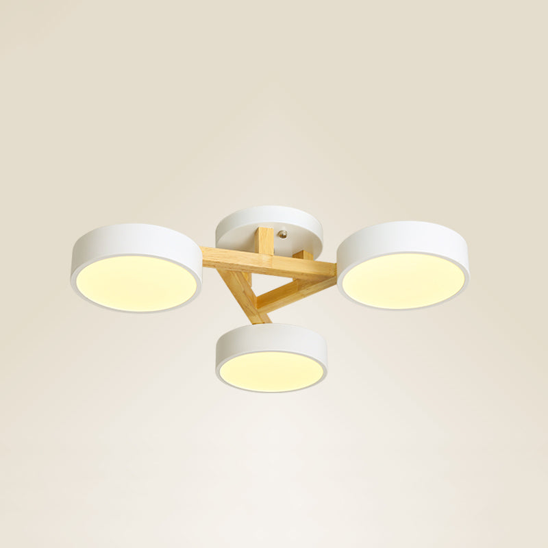 Wood Branch Ceiling Flush Light Minimalistic LED Semi Flush Mount Lamp with Round Acrylic Shade 3 White Warm Clearhalo 'Ceiling Lights' 'Close To Ceiling Lights' 'Close to ceiling' 'Semi-flushmount' Lighting' 2294301