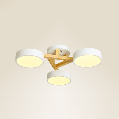 Wood Branch Ceiling Flush Light Minimalistic LED Semi Flush Mount Lamp with Round Acrylic Shade 3 White Warm Clearhalo 'Ceiling Lights' 'Close To Ceiling Lights' 'Close to ceiling' 'Semi-flushmount' Lighting' 2294301