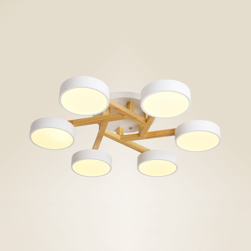 Wood Branch Ceiling Flush Light Minimalistic LED Semi Flush Mount Lamp with Round Acrylic Shade 6 White Warm Clearhalo 'Ceiling Lights' 'Close To Ceiling Lights' 'Close to ceiling' 'Semi-flushmount' Lighting' 2294302