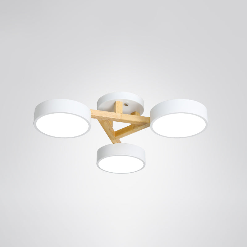 Wood Branch Ceiling Flush Light Minimalistic LED Semi Flush Mount Lamp with Round Acrylic Shade 3 White White Clearhalo 'Ceiling Lights' 'Close To Ceiling Lights' 'Close to ceiling' 'Semi-flushmount' Lighting' 2294303