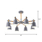 8 Bulbs Living Room Chandelier Macaron Wood Pendant Light with Tapered Metal Shade Grey Clearhalo 'Ceiling Lights' 'Chandeliers' Lighting' options 2294313_49350977-5289-42ae-877f-51b6338ea096
