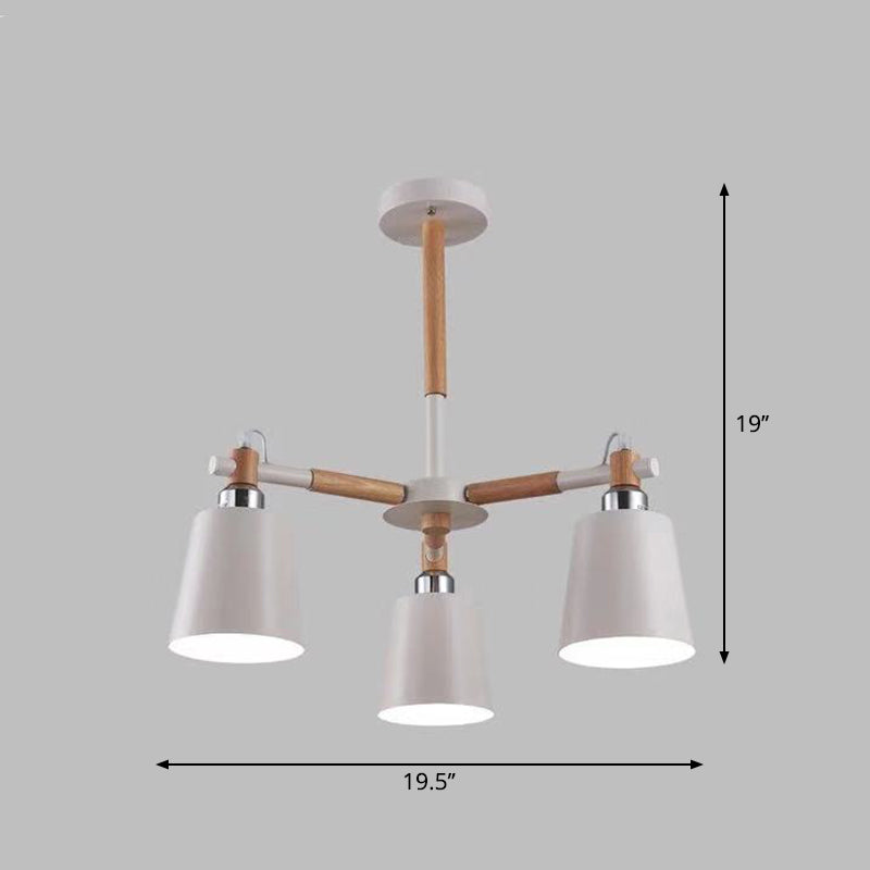 Wooden Radial Pendant Lighting Macaron Chandelier with Tapered Metal Shade for Living Room 3 White Clearhalo 'Ceiling Lights' 'Chandeliers' Lighting' options 2294322_c36c78eb-72fd-4e9f-9b12-f19e0ec92cb9