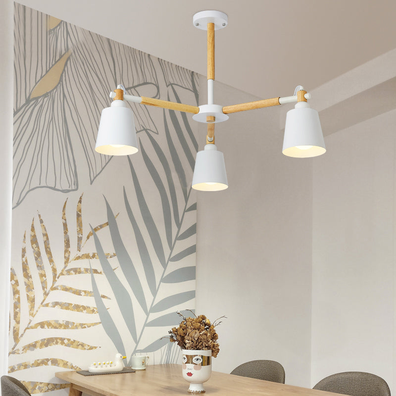 Wooden Radial Pendant Lighting Macaron Chandelier with Tapered Metal Shade for Living Room Clearhalo 'Ceiling Lights' 'Chandeliers' Lighting' options 2294326