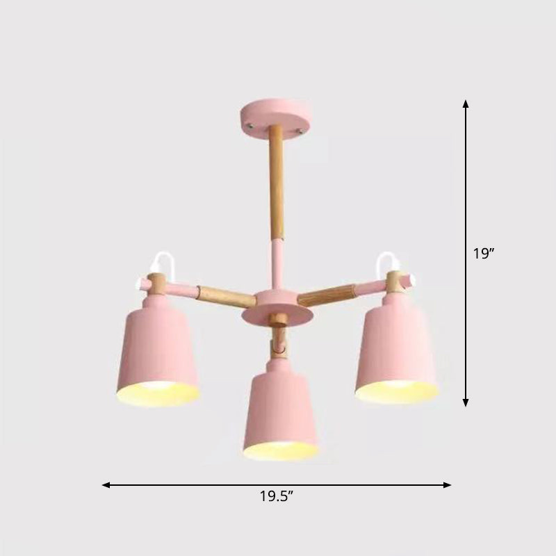 Wooden Radial Pendant Lighting Macaron Chandelier with Tapered Metal Shade for Living Room Clearhalo 'Ceiling Lights' 'Chandeliers' Lighting' options 2294327