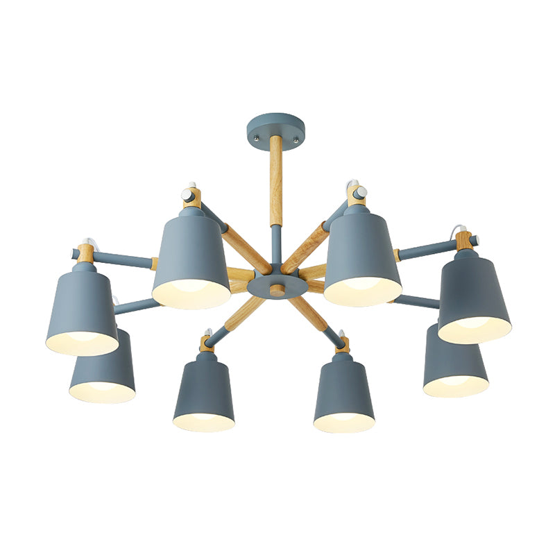 Wooden Radial Pendant Lighting Macaron Chandelier with Tapered Metal Shade for Living Room Clearhalo 'Ceiling Lights' 'Chandeliers' Lighting' options 2294328