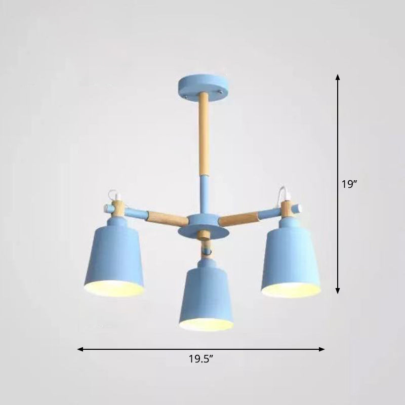 Wooden Radial Pendant Lighting Macaron Chandelier with Tapered Metal Shade for Living Room Clearhalo 'Ceiling Lights' 'Chandeliers' Lighting' options 2294331