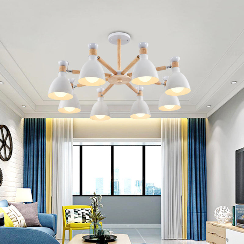 Macaron Style Bell Chandelier Lighting Metal Bedroom Hanging Light with Wooden Rod Clearhalo 'Ceiling Lights' 'Chandeliers' Lighting' options 2294341