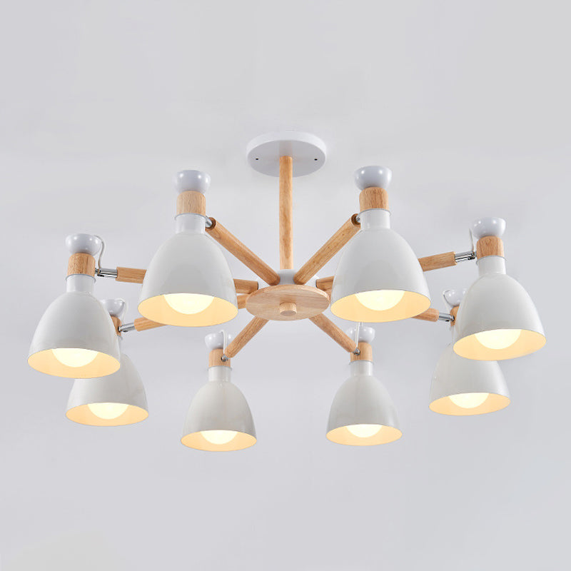 Macaron Style Bell Chandelier Lighting Metal Bedroom Hanging Light with Wooden Rod 8 White Clearhalo 'Ceiling Lights' 'Chandeliers' Lighting' options 2294346_ec8bf61c-230d-4d0a-8237-6cf2a78ba74c